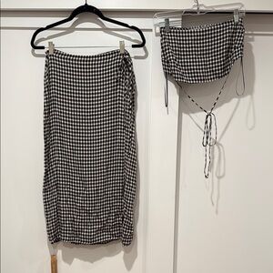 Reformation Black and White Midi Wrap Skirt and Matching Crop Top